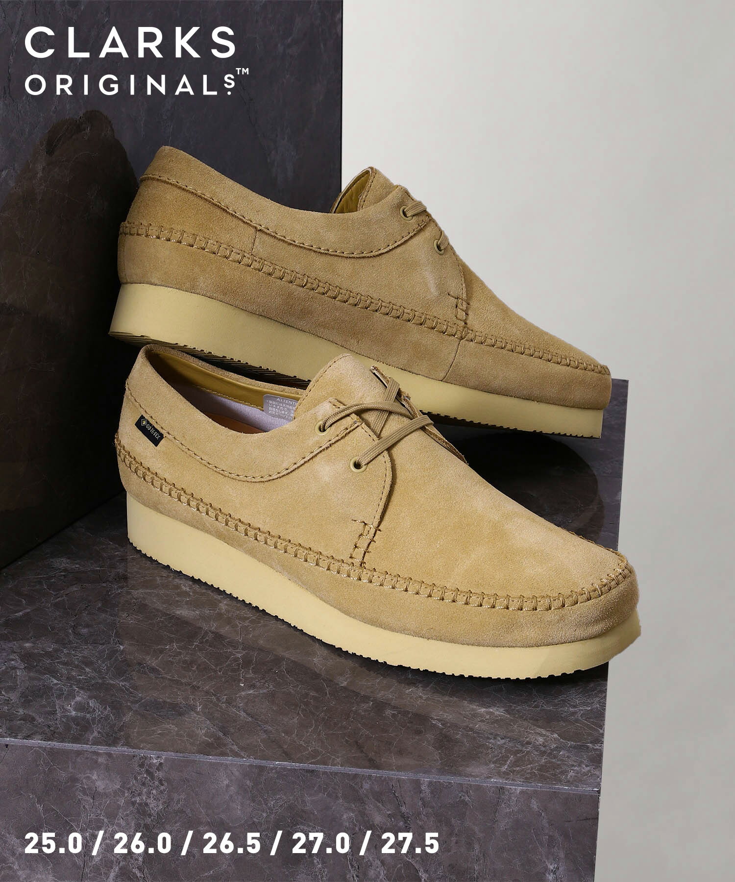 Clarks Weaver GTX Maple Suede(26171485)【クラークス ウィーバーゴアテックス スエード】正規品 メンズ モカシン ブーツ フットウェア 靴 ストリート カジュアル シンプル ローカット 防水 耐水 オールシーズン ベージュ 25.5~27.5cm 23SS 新作