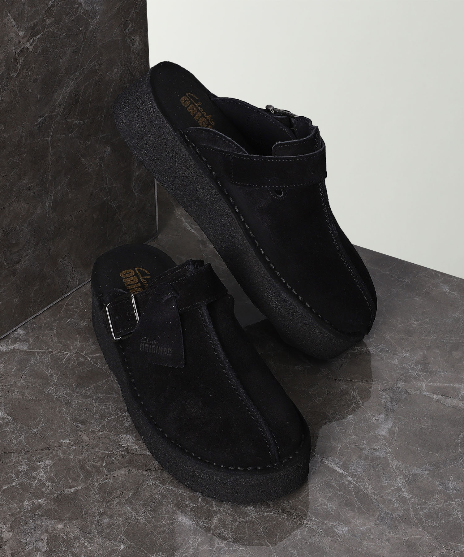 Clarks TrekWedge Mule Black Sde(26175869)【クラークス トレックウェッジミュール ブラックスエード】国内正規品 レディース ウィメンズ サンダル シューズ フットウェア 靴 ストリート カジュアル シンプル ナチュラル ブラック 23/23.5/24.5cm 24SS 新作