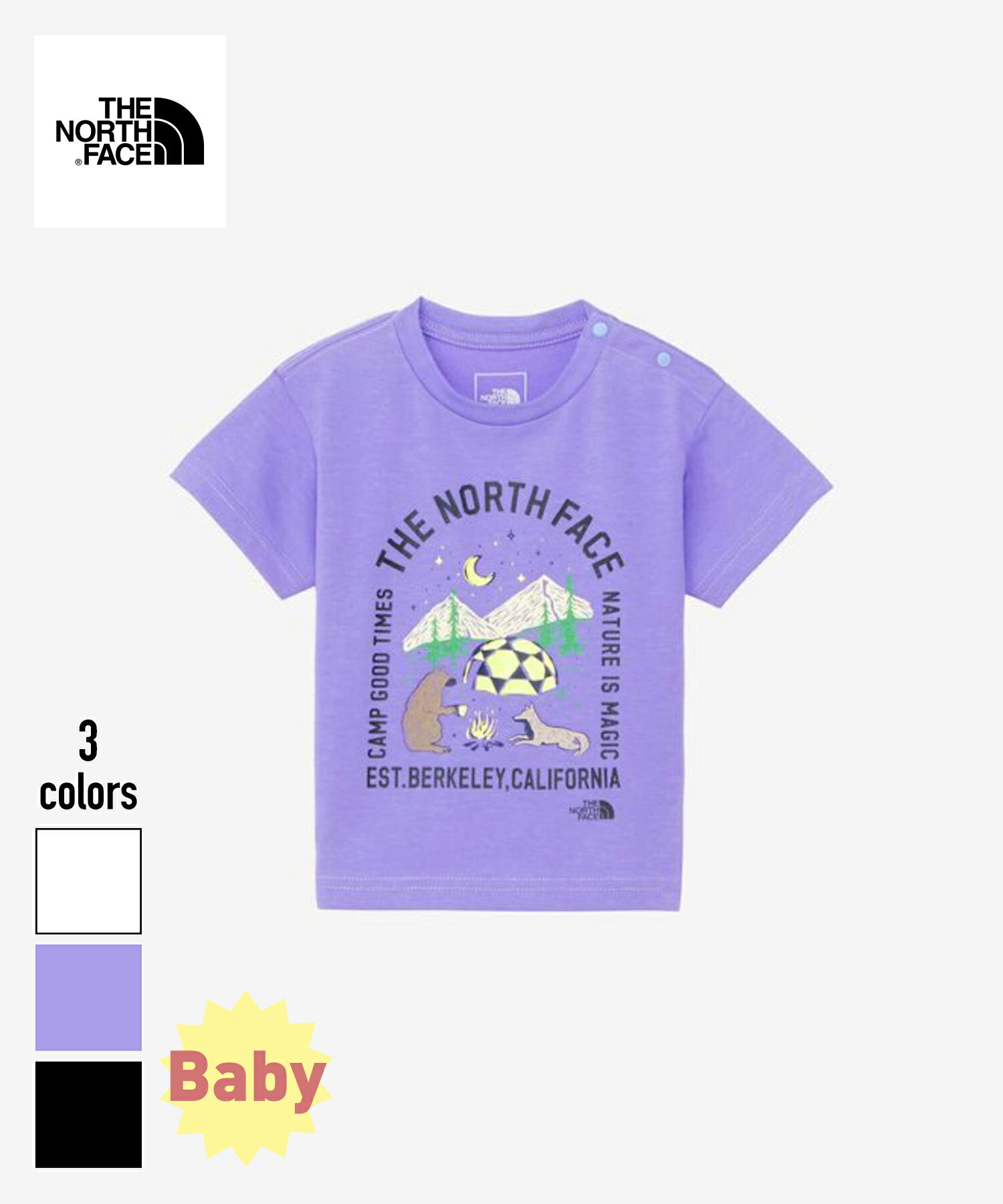 楽天FIGURETHE NORTH FACE B S/S Luminous Camp Graphic Tee （NTB32472）【ノースフェイス ショートスリーブルミナスキャンプグラフィックティー】国内正規品 ベビー服 トップス Tシャツ 半袖 カジュアル ストリート 80/90cm ブラック パープル オフホワイト 24SS 春夏