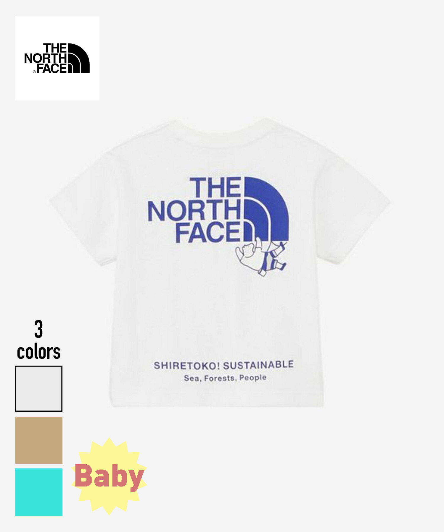 THE NORTH FACE B S/S Shiretoko Toko Tee (NTB32430ST)【ノースフェイス ショートスリーブシレトコトコティー】国内正規品 ベビー 赤ちゃん用 育児 トップス Tシャツ 半袖 バックプリント カジュアル シンプル ホワイト ベージュ ブルー コットン 80/90cm 24SP