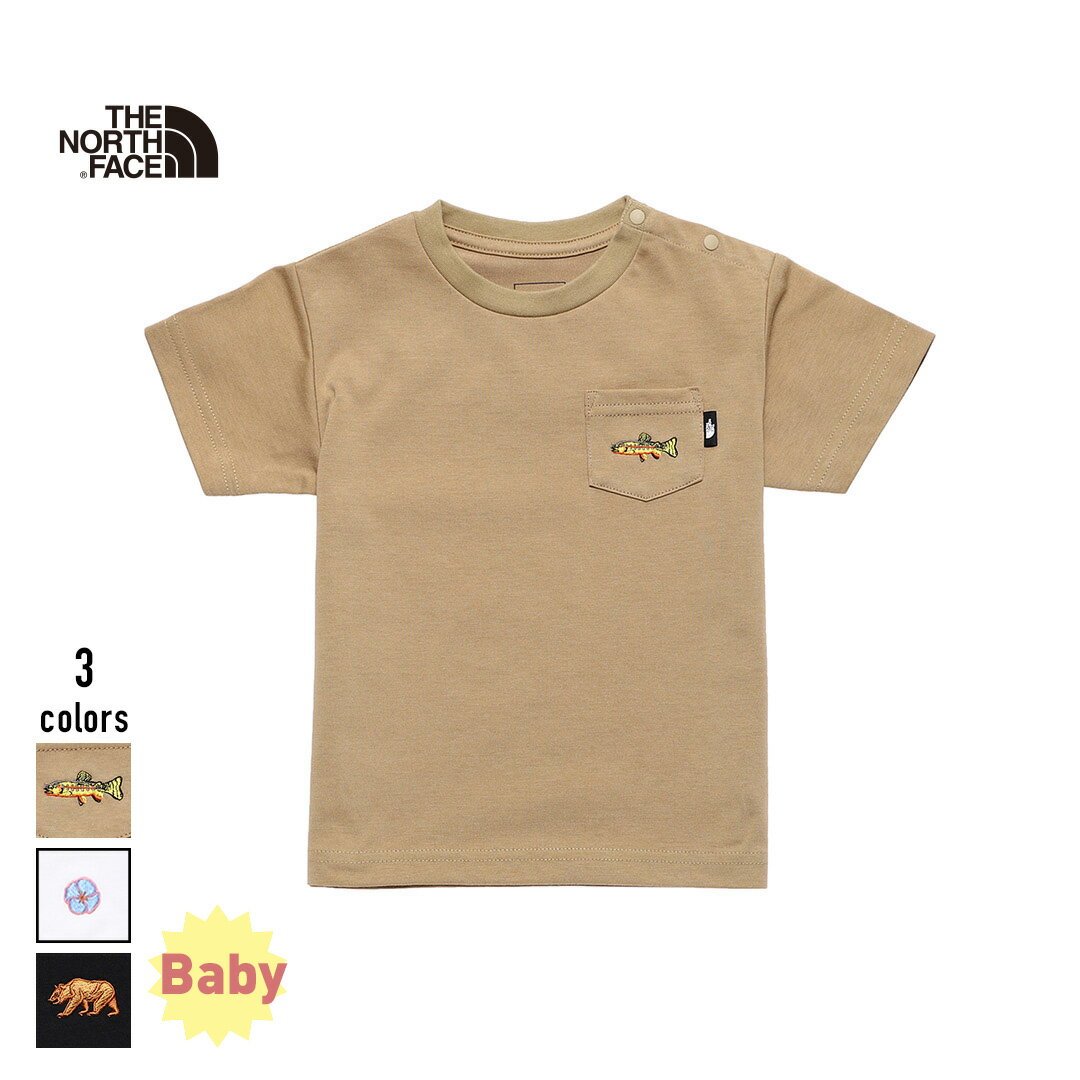 THE NORTH FACE B S/S Pocket Tee(NTB32363)【ノースフェイス ベビー ショートスリーブ ポケットTシャツ】国内正規品 キッズ トップス 半袖 Tシャツ カジュアル シンプル ベビー服 子供服 肩ボタン 子育て 80~90cm ブラック/ホワイト/ベージュ 23SS 春夏新作