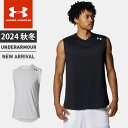 ☆ネコポス アンダーアーマー メンズ ノースリーブ 袖なし タンクトップ UAロングショット スリーブレス Tシャツ ルーズ テック 吸汗速乾性 抗菌防臭 バス...