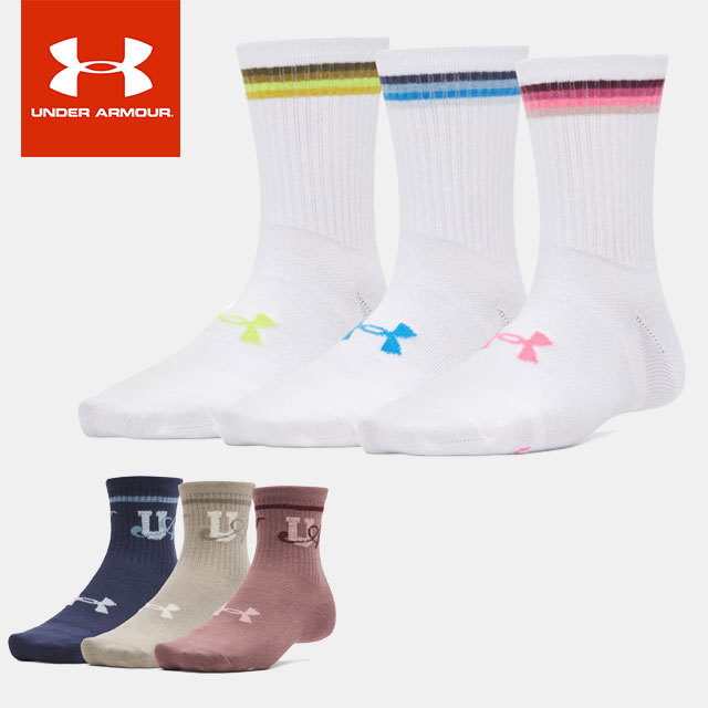 ☆アンダーアーマー UNDER ARMOUR レディース エッセンシャル ノベルティ クルー ソックス 3足組 1382942
