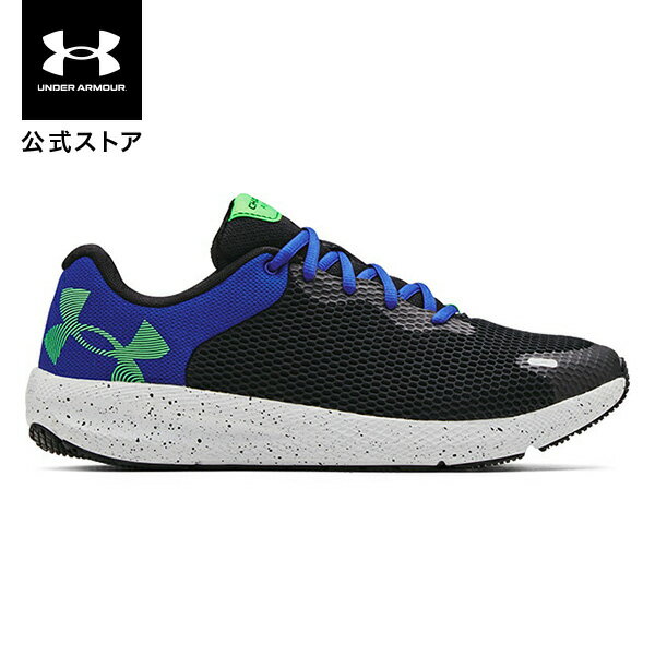 公式 アンダーアーマー UNDER ARMOUR UAチャージド パスート2 ビッグロゴ スパークル ランニング メンズ 3025249 シューズ ランシュー ランニングシューズ スニーカー ローカット ブラック ブルー 黒 青 ロゴ クッション マラソン ジョギング 陸上 部活 スポーツ 運動靴