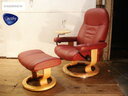 SALE EKORNES/エコーネス STRESSLESS CHAIR/ストレスレスチェア ディプロマット 専用テーブル付き 総本革 椅子、イス ソファ ワイン エンジ 新品同様品【中古】