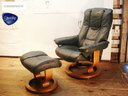 SALE EKORNES/エコーネス STRESSLESS CHAIR/ストレスレスチェア チェルシー 総本革 椅子、イス ソファ グリーン/緑 美品 定価280,800円【中古】