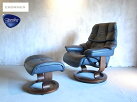 SALE EKORNES/エコーネス STRESSLESS CHAIR/ストレスレスチェア タンパ/レノ 総本革 椅子、イス ソファ 国内価格342,360円 - 379,080円 ネイビー/紺 オットマン付き リクライニングチェア レザー 家具 医療推薦【中古】