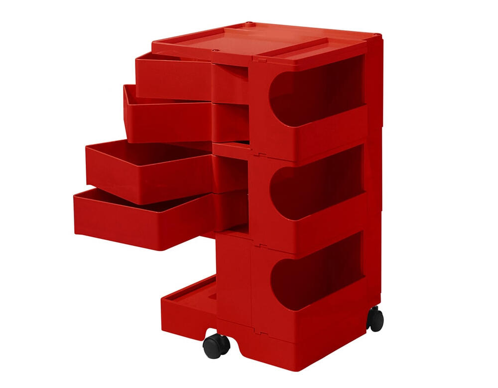 BobyWagon/ボビーワゴン 3段4トレイ レッド/赤/Red Joe Colombo/ジョエ コロンボ（ジョーコロンボ ）デザイン 1990年 B-line/ビーライン イタリア製 midcentury/ミッドセンチュリー家具 収納ワゴン キャスター 正規品保証 インナートレイ1点付属【正規代理店】【新品】