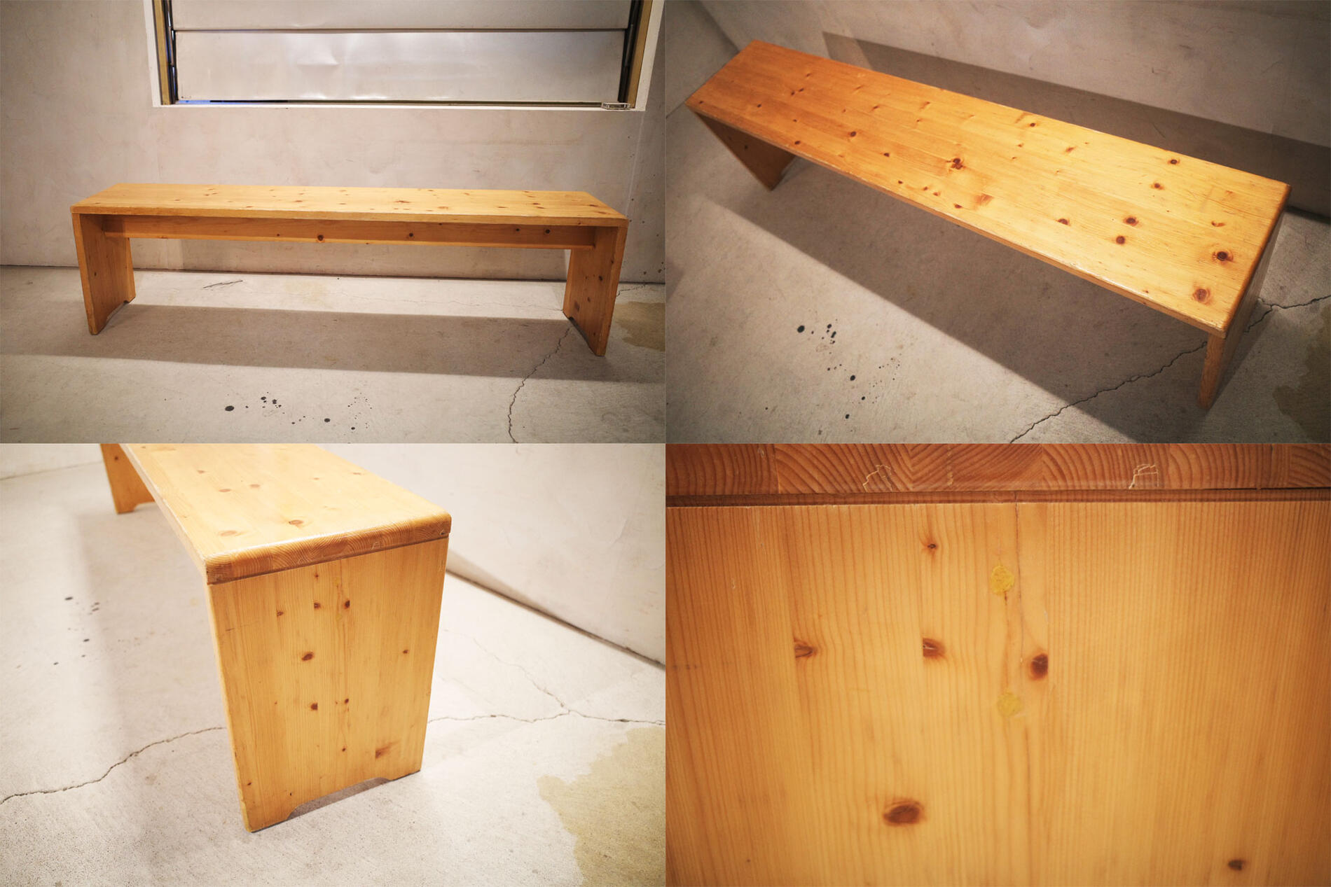 稀少 レア Charlotte Perriand /シャルロットペリアン Pine Long Bench stool ロング ベンチ スツール Vintage/ヴィンテージチェア Les Arcs/レザルク ウッド 木製 家具 FRANCE/フランス Antique/アンティーク ミッドセンチュリー家具 プルーヴェ ジャンヌレ好きにも【中古】