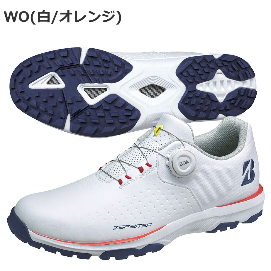 BRIDGESTONE GOLF 【 ブリヂストン 】 SH2505 WO ゼロ・スパイク バイター ライト 白×オレンジ 【 2025年モデル 】 ゴルフ シューズ メンズ 3E スパイクレス ボア ダイヤル式 ZSP-BITER LIGHT