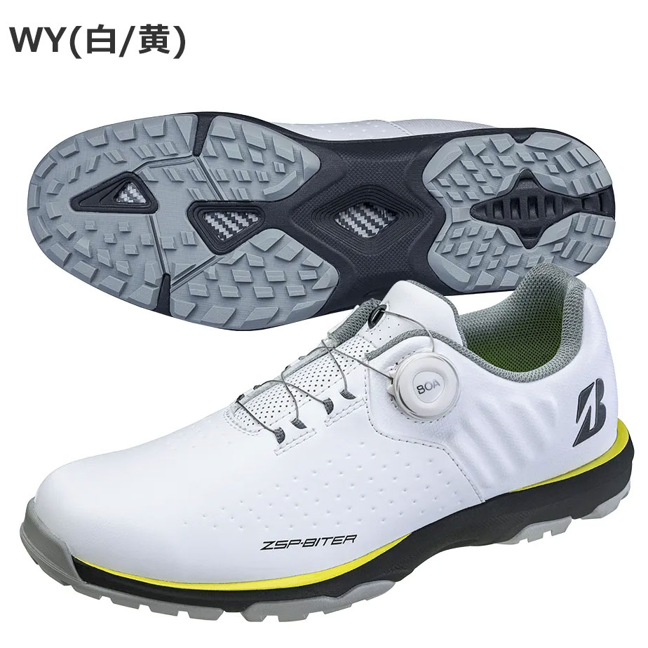 BRIDGESTONE GOLF 【 ブリヂストン 】 SH2505 WY ゼロ・スパイク バイター ライト 白×黄 【 2025年モデル 】 ゴルフシューズ メンズ 3E スパイクレス ボア ダイヤル式 ZSP-BITER LIGHT