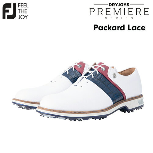 FOOTJOY【フットジョイ】 DRYJOYS PREMIERE PACKARD Lace 2021 メンズ ゴルフ シューズ 53932 ホワイト/ネイビー/レッド (W)【2021年モデル】ドライジョイズ プレミア パッカード レース