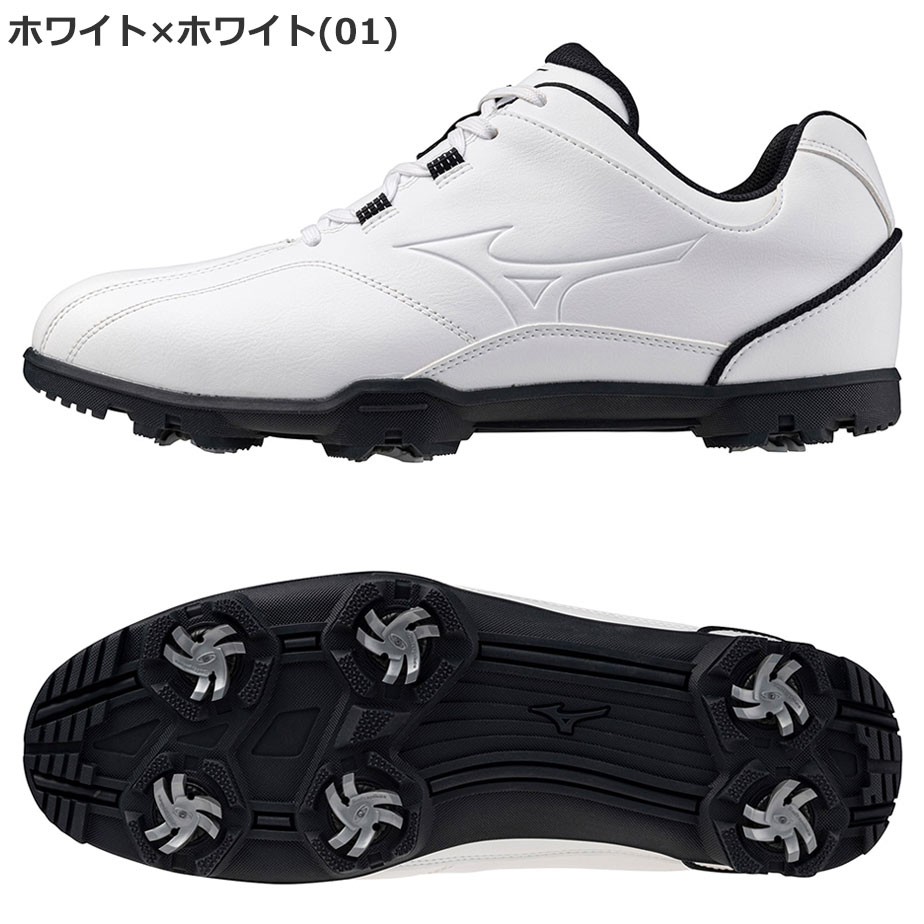 MIZUNO 【 ミズノ 】 GM-STYLE WIDE ST ゴルフ シューズ メンズ 51GQ2551 01 【 2025年モデル 】 ジーエムスタイル ワイド ST ホワイト×ホワイト 4E相当 スパイク 紐 防水 軽量 【 ミズノ ゴルフシューズ 】