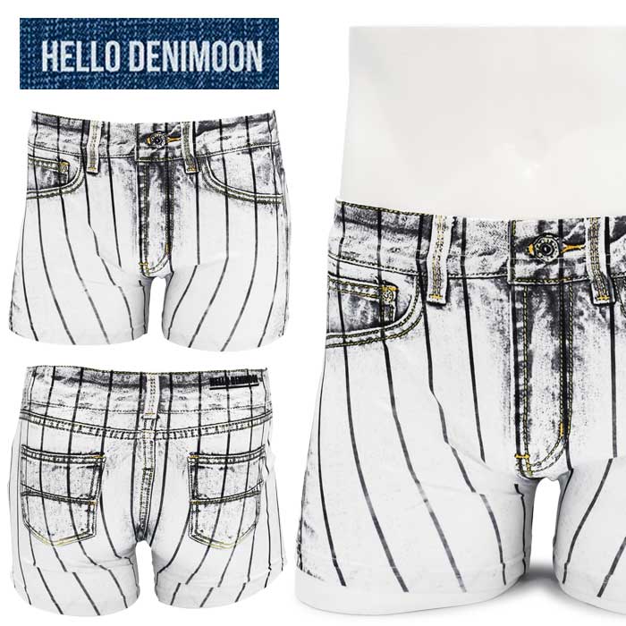 HELLO DENIMOON デニムーン ボクサーパンツ メンズ 蒸れない 伸びる 綿 下着 ブランド おしゃれ 締め付けない 派手 人気 おすすめ デニム プレゼント かわいい かっこいい 大きいサイズ 誕生日 スポーツ 柄 春 夏 秋 冬 敬老 父の日 ブラック ストライプホワイト F XL d0017