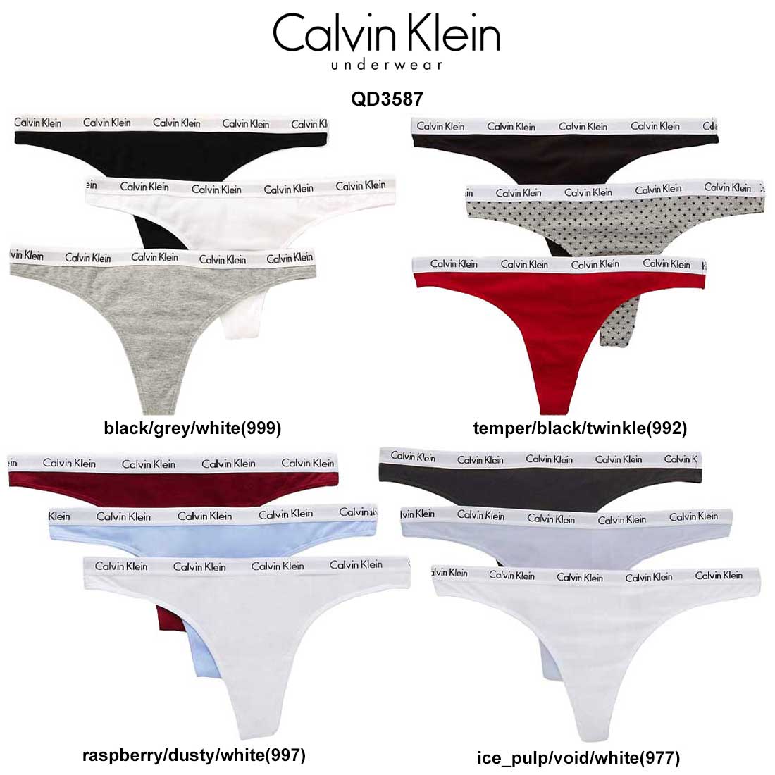 カルバン・クライン Calvin Klein(カルバンクライン)ck Tバック ビキニ 3枚セット レディース インナー 女性用 下着 QD3587
