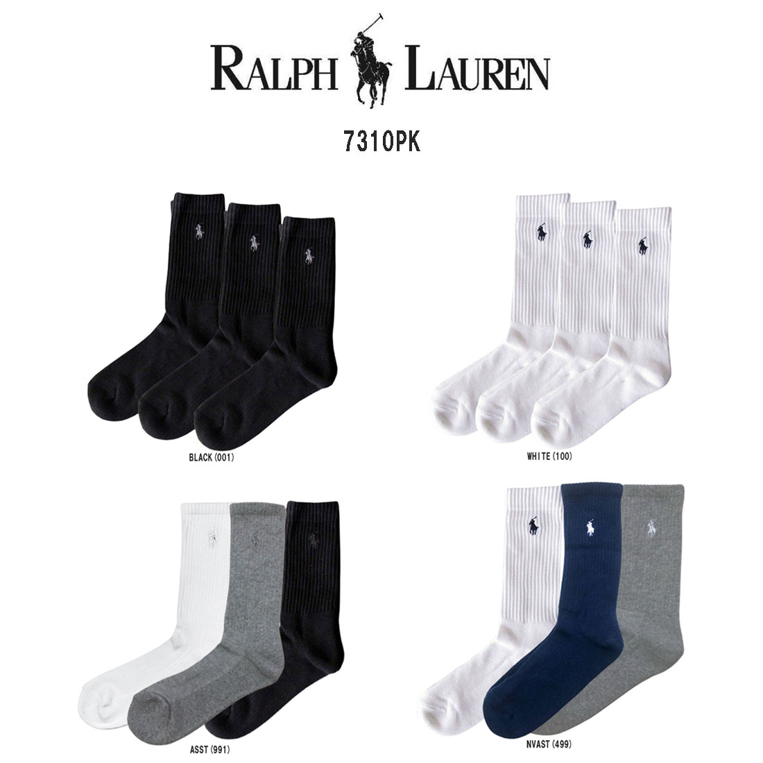 POLO RALPH LAUREN(ポロ ラルフローレン)レディース クルー ソックス カジュアル 3足セット 女性用靴下 7310PK