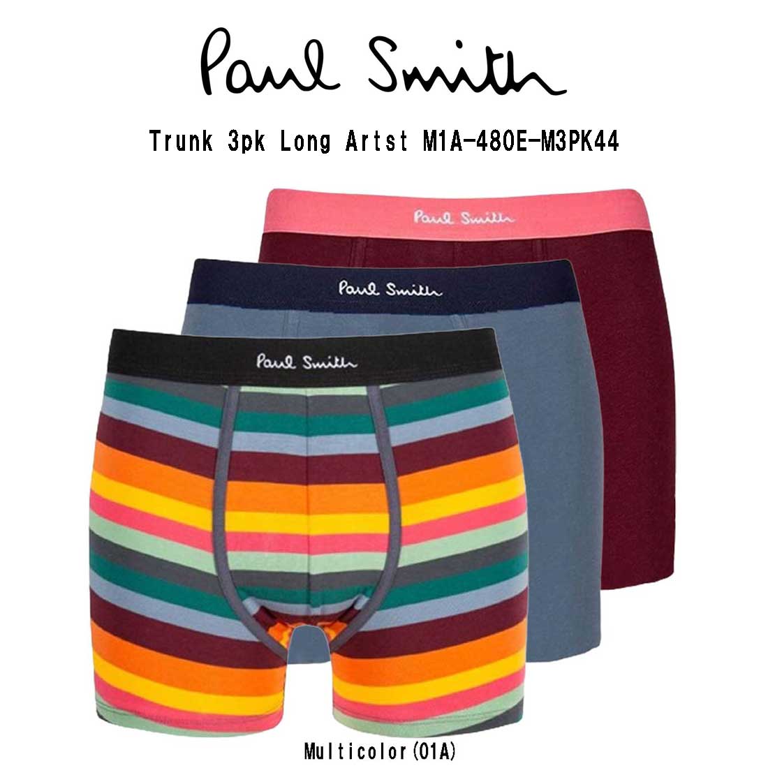 Paul Smith(ポールスミス)ボクサーパンツ 前閉じ トランク ロング 3枚セット お買得パック メンズ 男性用下着 Trunk 3pk Long Artst M1A-480E-M3PK44