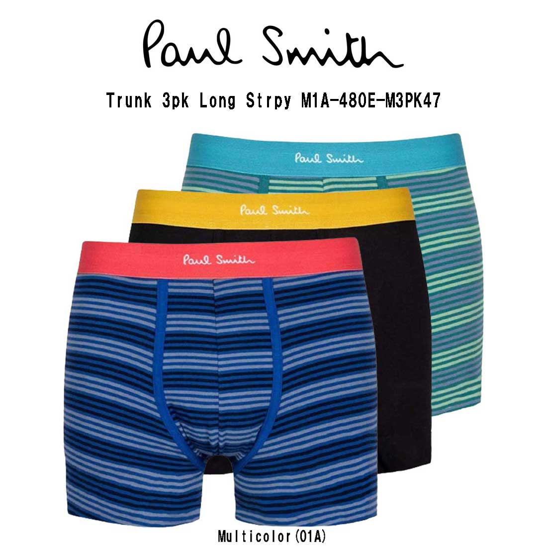 楽天UNDIE楽天市場店Paul Smith（ポールスミス）ボクサーパンツ 前閉じ トランク ロング 3枚セット お買得パック メンズ 男性用下着 Trunk 3pk Long Strpy M1A-480E-M3PK47