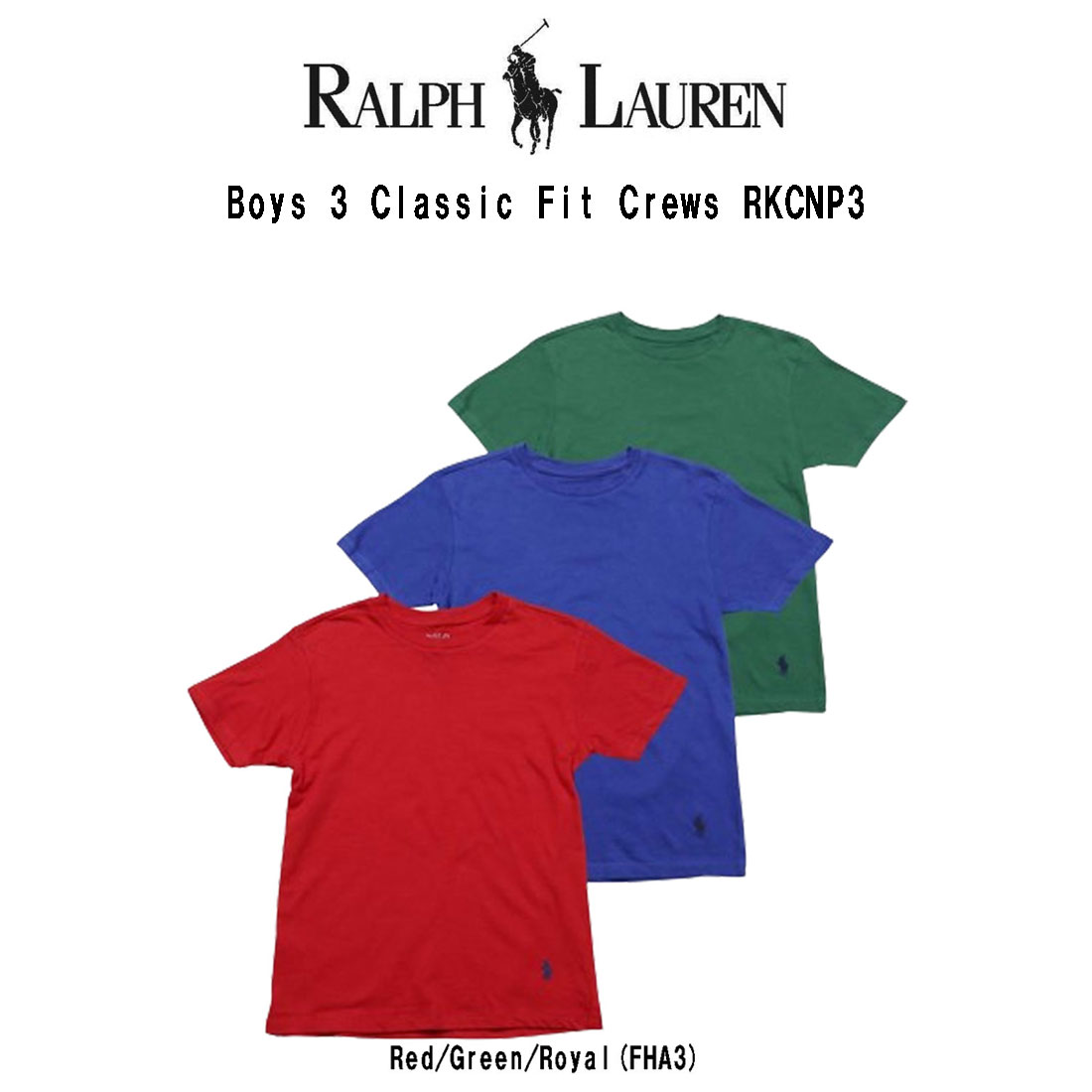 POLO RALPH LAUREN(ポロ ラルフローレン)クルーネック Tシャツ 3枚セット お買い得 パック 下着 肌着 キッズ 子供用 ボーイズ Boys Classic Fit RKCNP3のサムネイル