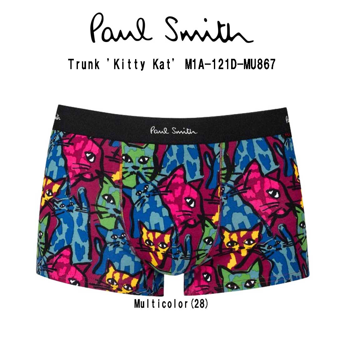 Paul Smith(ポールスミス)ボクサーパンツ 前閉じ オーガニックコットン 総柄 男性用下着 メンズ Trunk 039 Kitty Kat 039 M1A-121D-MU867