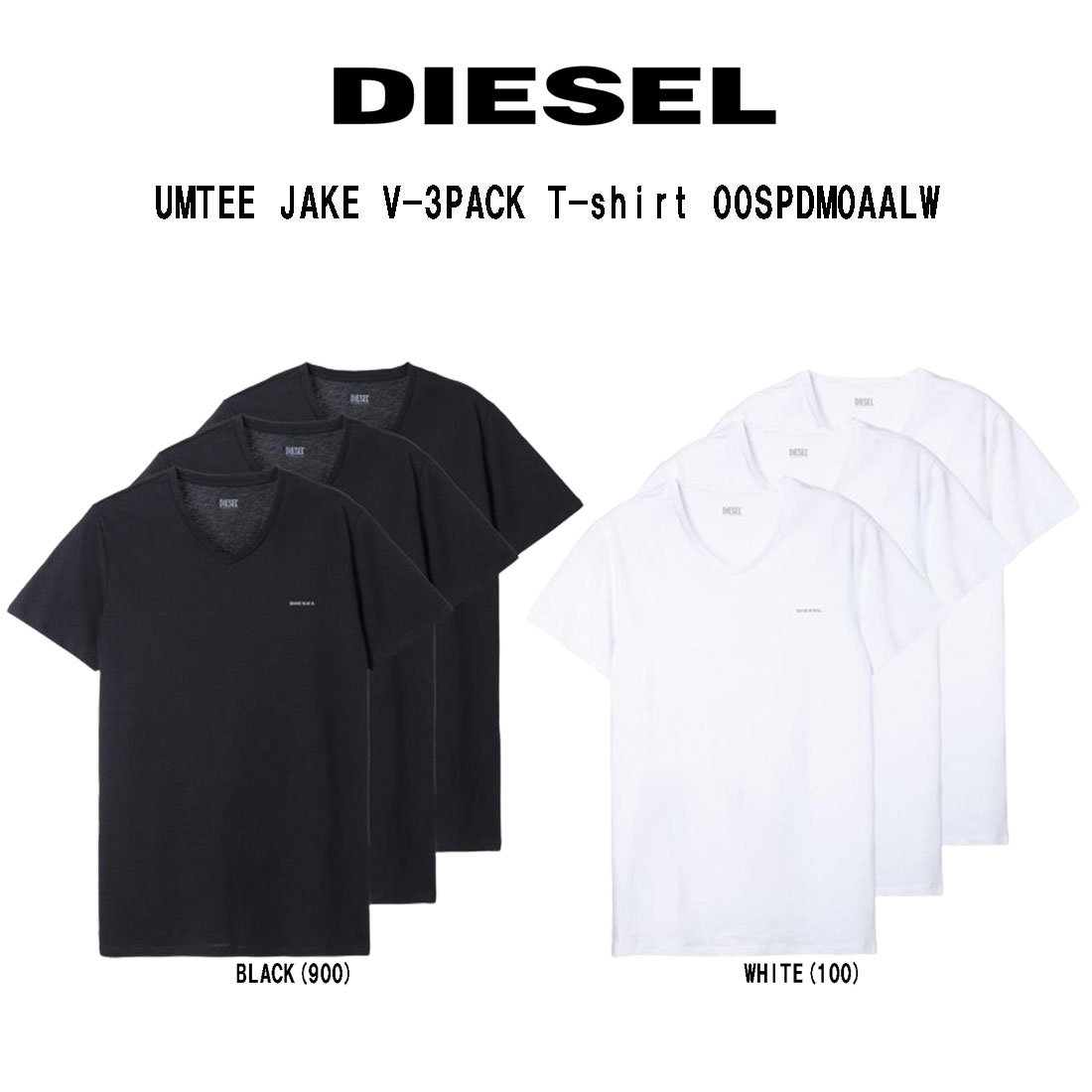 楽天UNDIE楽天市場店DIESEL（ディーゼル）Tシャツ Vネック 無地 ワンポイント コットン 3枚組 セット メンズ 男性用 肌着 UMTEE JAKE V-3PACK T-shirt 00SPDM0AALW