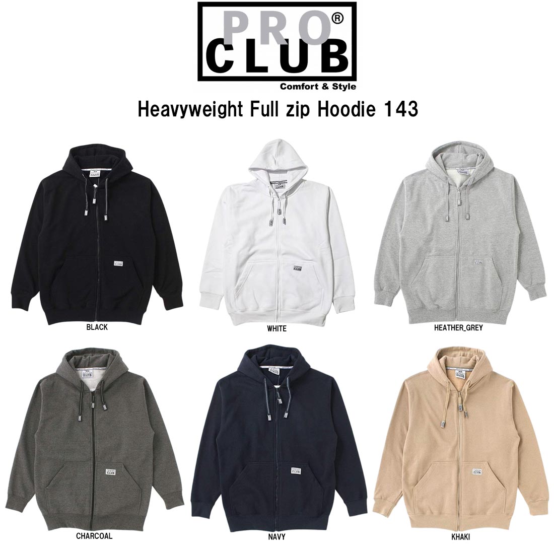 PRO CLUB(프로 클럽) 파커 풀 Zip 패스너 후디 스웨트 플리스 무지 심플 13 온스 로고 맨즈 HEAVY WEIGHT 143