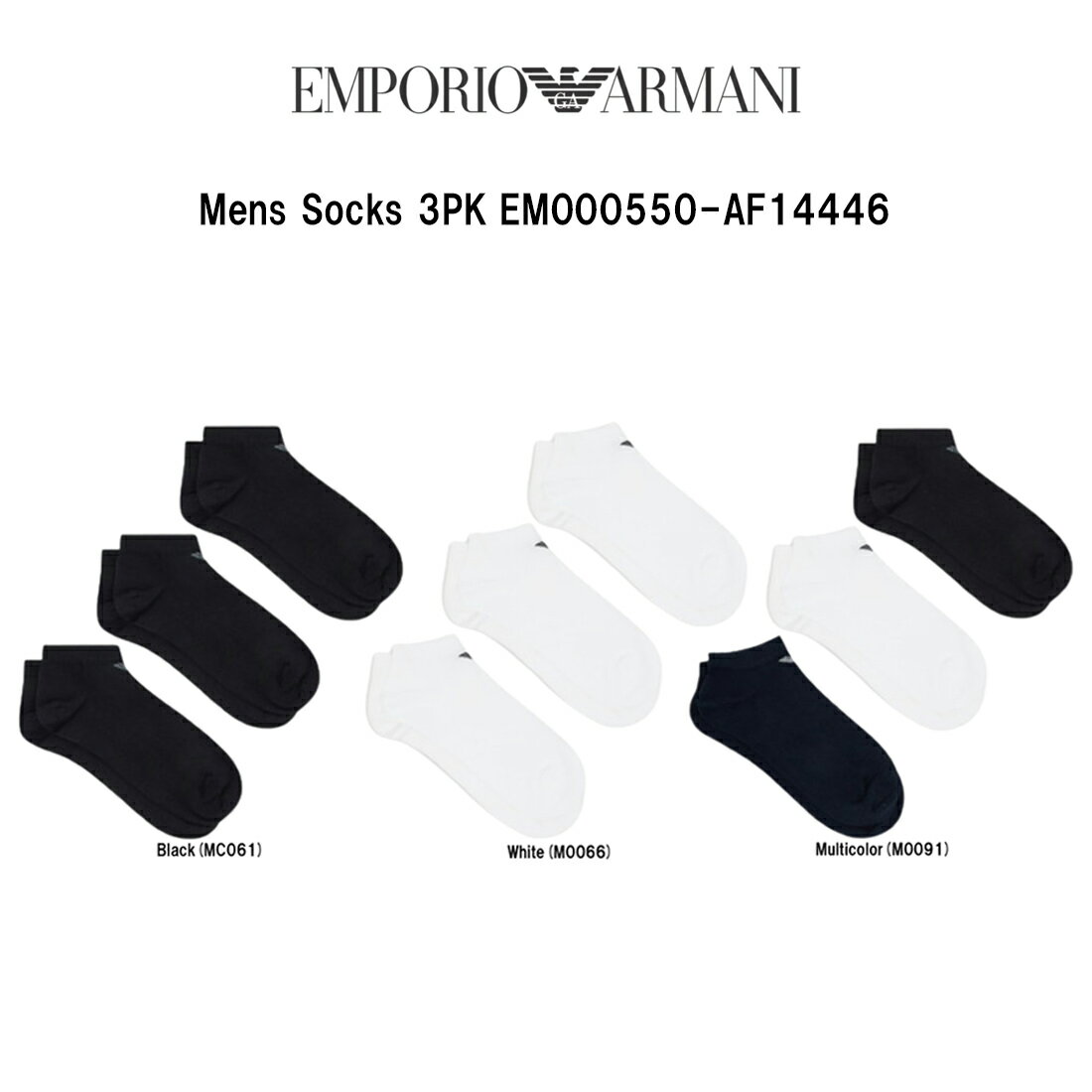 乐天商城 - EMPORIO ARMANI(エンポリオアルマーニ)ソックス 3足組 セット 靴下 アンクル丈 くるぶし ショート ロゴ シンプル メンズ 男性用 3PK EM000550-AF14446