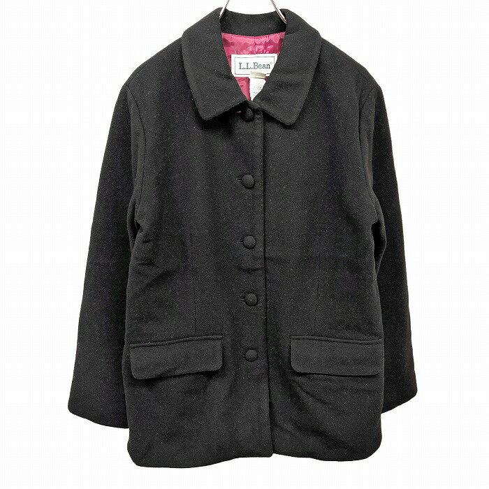 【全品ポイント10倍|〜04/17(木)09:59\4月お買い物マラソン第二弾 開催中/最大2,000円OFFクーポン配布中】【中古】L.L.BEAN ステンカラーコート ジャケット 薄手の中綿 無地 ボタン留め 長袖 ウール×ナイロン×カシミヤ S ブラック 黒×紫 レディース