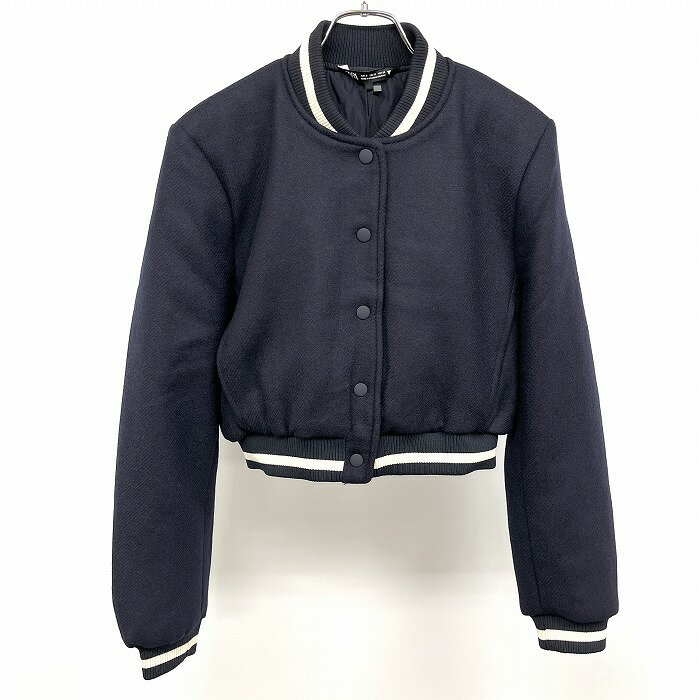 ザラ 【新品】ZARA ザラ S レディース 中綿 ブルゾン ジャケット ドットボタン留め 無地 長袖 毛×ポリ×アクリルなど ネイビー×アイボリー 紺