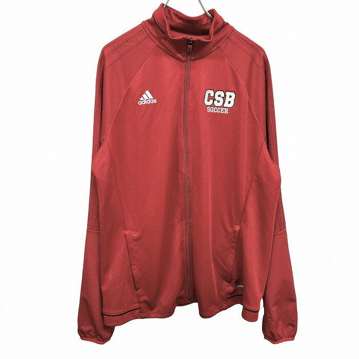 【中古】アディダス adidas 少し薄手 ジャケット climalite ラグラン CSB SOCCER サッカー フィンガーホール 長袖 ポリ100% LL XL レッド 赤 メンズ
