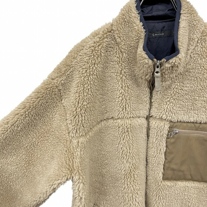 【全品ポイント10倍|開催中|〜07/11(金)01:59まで＼7月お買い物マラソン／100円〜2,000円OFFクーポン配布中】【中古】レイジブルー RAGEBLUE ボアジャケット ハイネック ジップアップ 長袖 ポリ100%(裏地：ナイロン100%) L ベージュ ベージュ×紺 メンズ