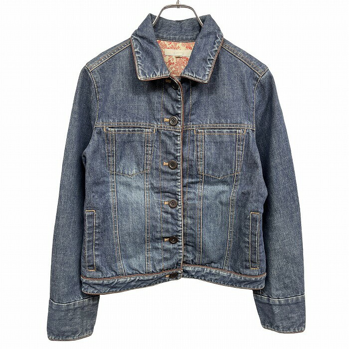Rakuten - 【スーパーSALE★30%OFF★対象商品】【中古】[印象AB] KETTY ケティ デニムジャケット / トラックジャケット / Gジャン / ジージャン レディース 2 ブルー 青×茶×赤 綿100%(一部牛革) 花柄裏地 長袖