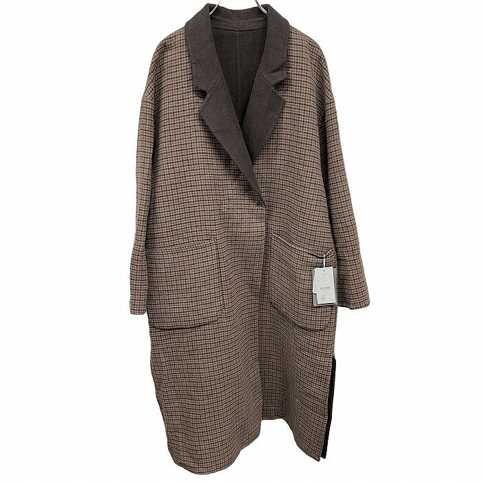 樂天商城 - 【新品】[印象N] LOWRYS FARM ローリーズファーム チェスターコート レディース F ブラウン ポリ×毛 スナップボタン留め 裾の両サイドにスリット 少し薄手 メルトン系 千鳥格子 裏地無し 長袖
