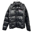 【新品/訳アリ】Reebok ダウンジャケット パーカー ロゴ 長袖 ナイロン100%(ダウン50%+フェザー50%) M ブラック 黒×ピンク レディース