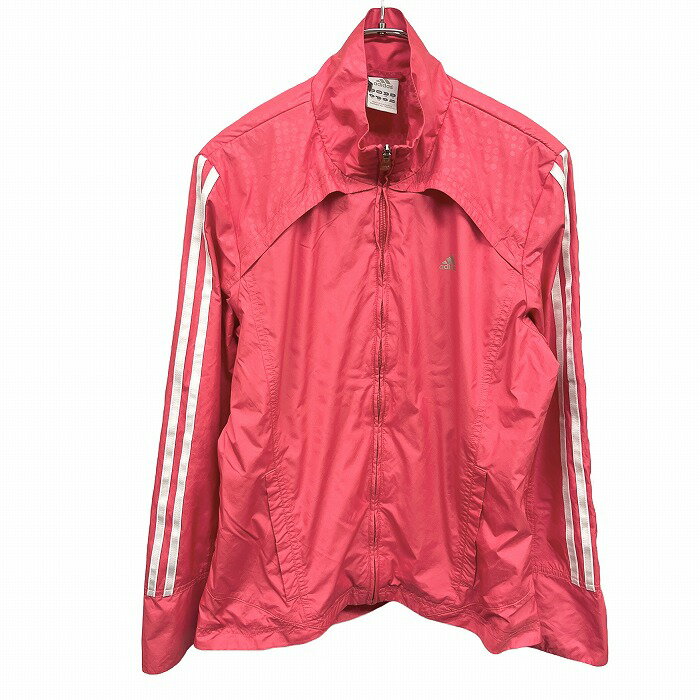 【中古】アディダス adidas 薄手 ジャケット 襟から袖にパイソン柄 肩回りにベンチレーション メッシュ系の裏地 長袖 ポリ100% L ピンク レディース