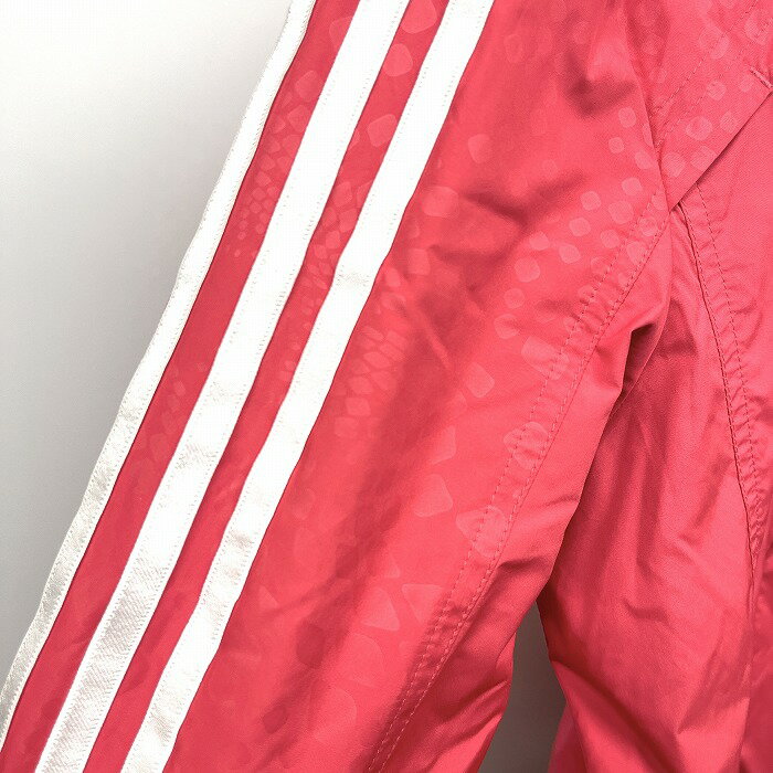 【中古】アディダス adidas 薄手 ジャケット 襟から袖にパイソン柄 肩回りにベンチレーション メッシュ系の裏地 長袖 ポリ100% L ピンク レディース