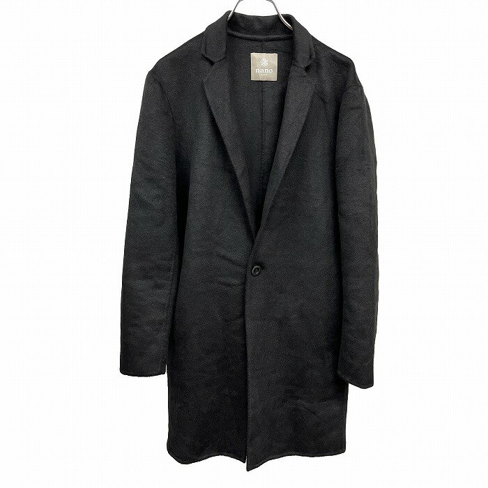 乐天商城 - 【中古】[印象AB] nano＆co ナノアンドコー チェスターコート レディース M 黒 ポリ×毛×アクリル×レーヨン×ナイロン×綿 ウエストの両側にポケットあり 1つボタン留め ノーベント シャギー 裏地無し 無地 長袖