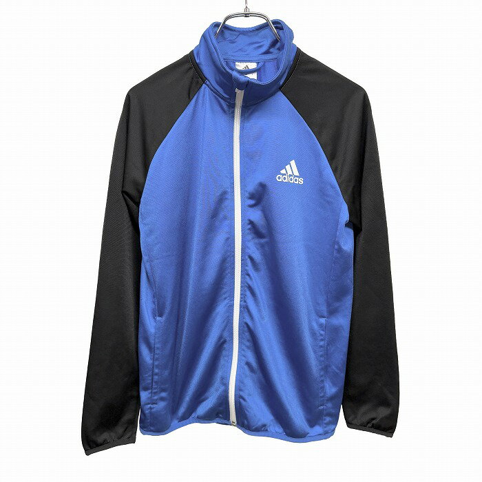 樂天商城 - 【中古】[印象AB] adidas アディダス ジャケット キッズ 160 ブルー 青×黒 ポリ100% 胸にロゴプリント 薄手 内側が微起毛 ハイネック フルジップ ラグラン 長袖 ジュニア