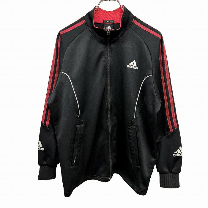 樂天商城 - 【中古】[印象AB] adidas アディダス ジャージジャケット キッズ 160 ブラック 黒×赤×グレーシルバー ポリ100% フルジップ ハイネック フリーダムスリーブ 長袖 ジュニア