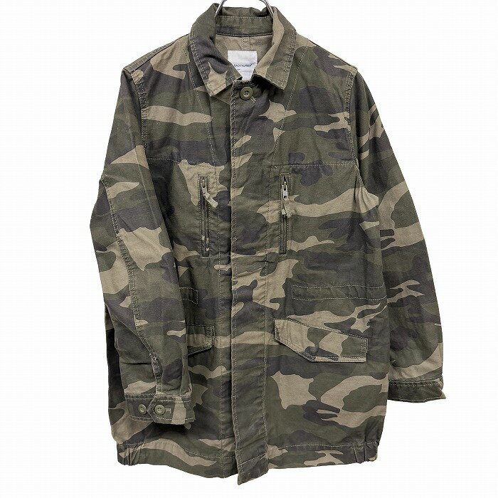 Rakuten - 【中古】[印象AB] BACK NUMBER バックナンバー ジャケット / カバーオール レディース L グリーンカーキ 緑系×黒×ベージュ 綿100% フライフロント ウエストの内側に調節紐 裾の両サイドにゴム 迷彩柄 ボタン留め 長袖 裏地無し