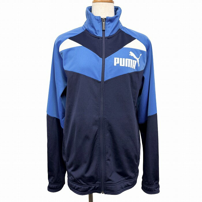 樂天商城 - 【中古】[印象AB] PUMA プーマ ジャケット レディース L ブルー 青×紺×白 ワンポイント 長袖 古着 内側が微起毛 ハイネック フリーダムスリーブ フルジップ 胸にロゴプリント ロングスリーブ