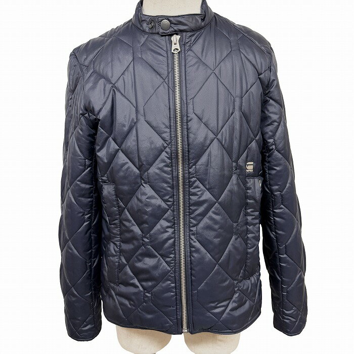 樂天商城 - 【中古】[印象AB] G-Star Raw ジースターロウ キルティングジャケット 中綿入り スリムフィット メンズ L ネイビー 紺 ナイロン100%(裏地：ポリエステル100%) ワンポイント スタンドカラー 長袖 バングラデシュ製 古着 バンドカラー フルジップ 袖口ジップ 内ポケット×1