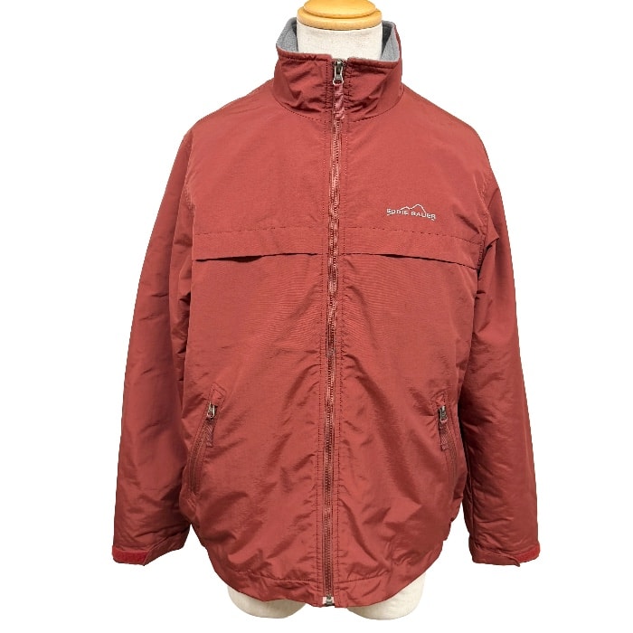 【中古】[印象AB] Eddie Bauer エディーバウアー ジャケット メンズ M ブラウン 茶×緑系×灰 ナイロン100% ワンポイント ハイネック 長袖 ベトナム製 古着 身頃と襟はフリース裏地 袖は中綿入りで普通の裏地 『Thermore(サーモア)』 左胸に山と英字のロゴ刺繍 ジップアップ