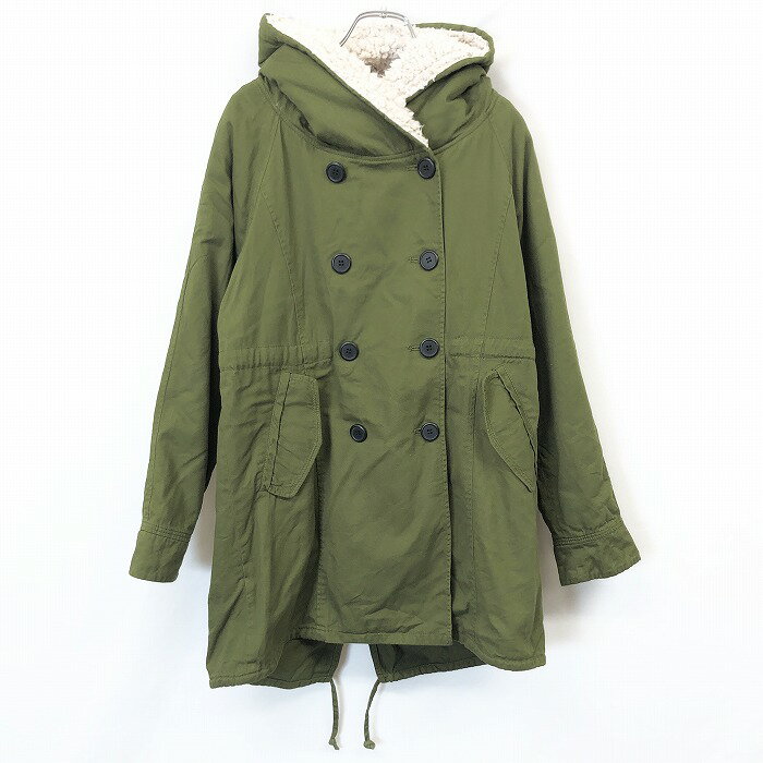 【中古】KBF URBAN RESEARCH ケービーエフ F レディース 女性 シャツコート 長袖のファーライナー付き フードにボア裏地 ラグラン 長袖 綿100% 緑