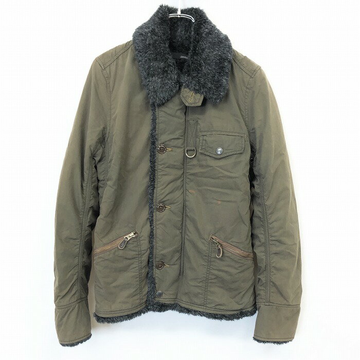 【楽天スーパーSALE限定!! ＼★半額★／対象商品|9月4日(木)20時00分〜9月11日(木)01時59分まで】【中古】JOHNBULL ジョンブル S レディース フェイクファージャケット ブルゾン 袖に薄手の中綿 ボタン×ジップ留め 無地 長袖 綿×ナイロン 緑系