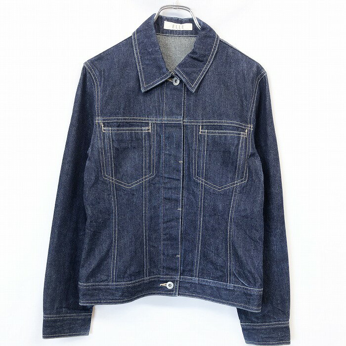 乐天商城 - 【中古】[印象AB] ELLE エル トラッカージャケット / Gジャン / ジージャン レディース 38 ブルー 青 綿100% デニム 無地 フライフロント ボタン留め 長袖