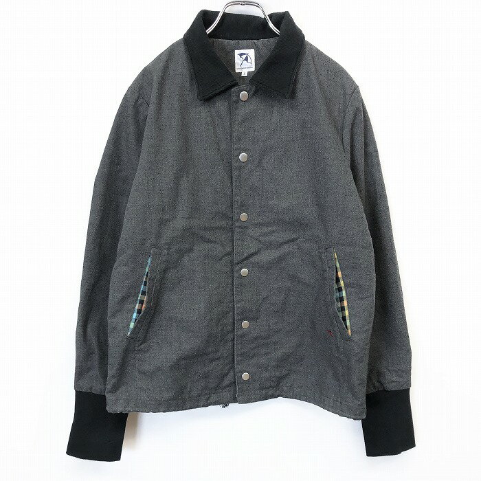 Coach Jackets - 【中古】[印象AB] Arnold Palmer アーノルドパーマー ブルゾン ジャケット ドットボタン留め 裾に調節紐付き 袖口のリブ長め ロゴ刺繍 チェック柄ライナー 薄手中綿ライナー付き M 2 メランジ グレー メンズ