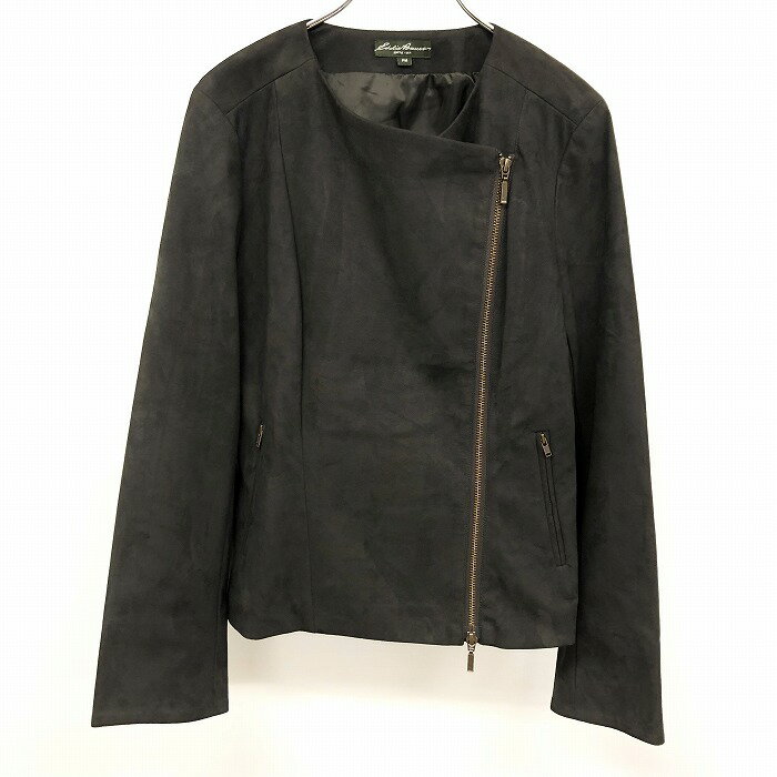 Rakuten - 【スーパーSALE★35%OFF★対象商品】【中古】[印象A] Eddie Bauer エディーバウアー ライダース風ダブルジップジャケット レディース M ダークブラウン 人工皮革 合皮 無地 ジップポケット 袖口スリット ノーカラー 裏地付き 長袖