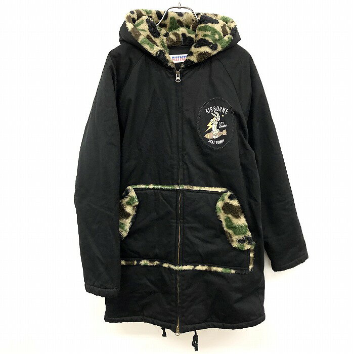 乐天商城 - 【中古】[印象AB] LAUNDRY ランドリー コート / ジャケット メンズ S 黒 綿100%(内側：ポリ100%) ラグランスリーブ 内ポケット無し フードは脱着不可 ダブルジップ 一部迷彩柄 ファー裏地 ウサギとミサイル 長袖