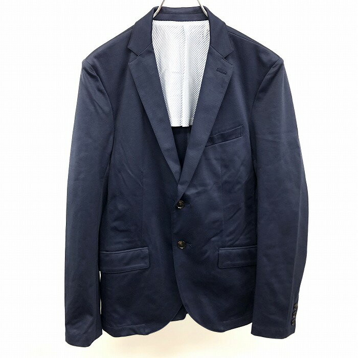 【中古】MICHEL KLEIN HOMME ミッシェルクランオム 46 メンズ テーラードジャケット 背中側の肩のみ裏地付き 長袖 綿×ポリ ヘザーネイビー 杢紺